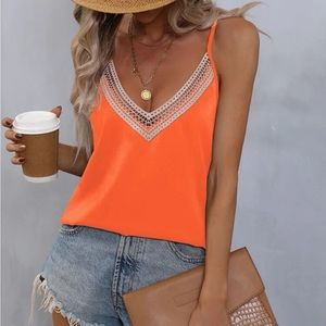 Orange lace trim cami top